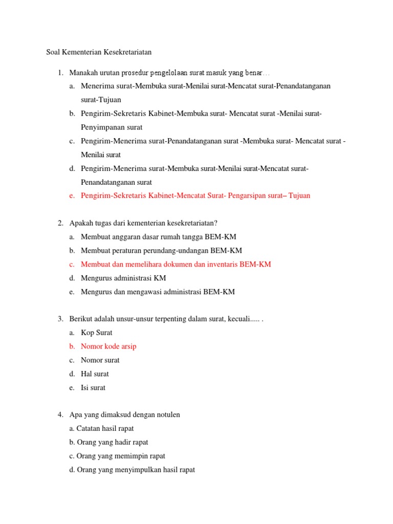 Soal Kementerian Kesekretariatan Or 2019