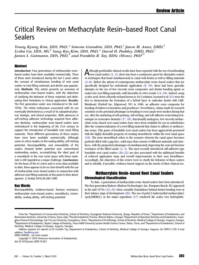 Critical Review On Methacrylate ResinBased Root Canal Sealers PDF