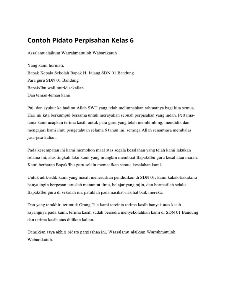 Membuat Pidato Perpisahan Kelas 6