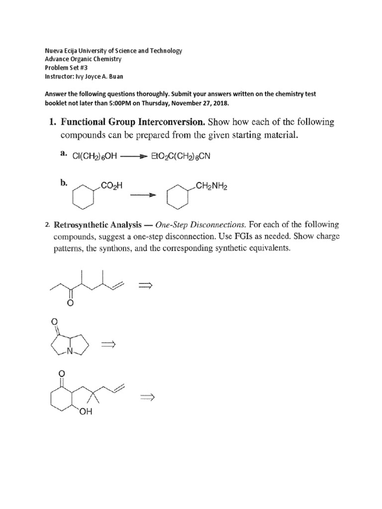 Problem Set Organic Chemistry PDF