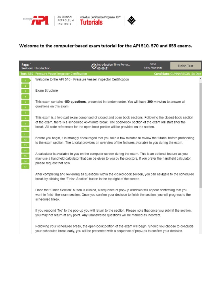 Welcome To The Computer-Based Exam Tutorial For The API 510, 570 and ...