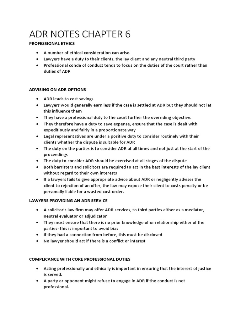 Adr Notes Chapter 6: Professional Ethics | Download Free PDF | Costs In ...