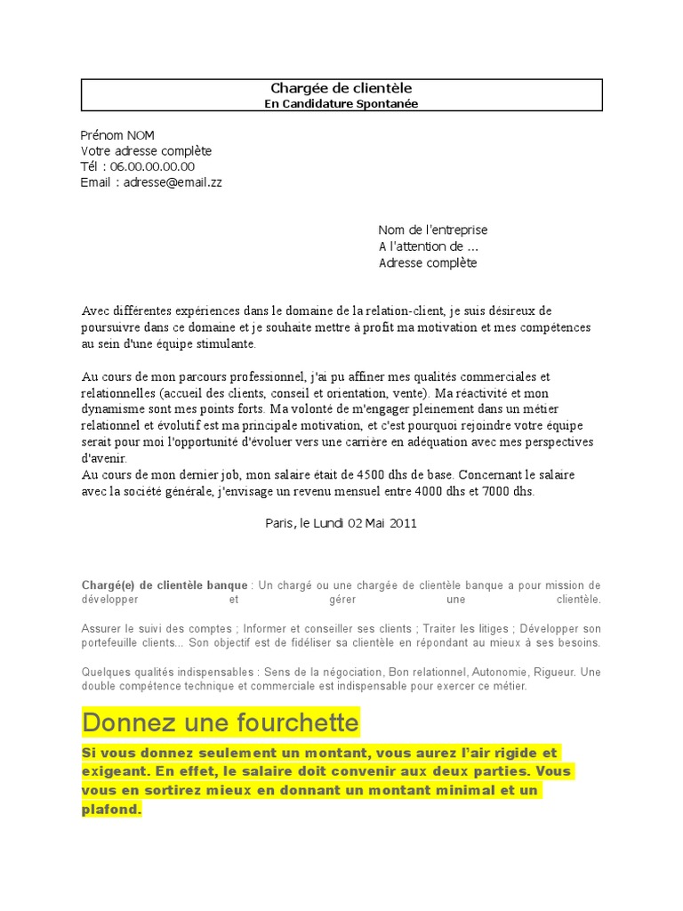 Lettre De Motivation Conseiller Clientèle Sans Expérience Lettre Motivation Chargee Clientele | PDF | Motivation | Motivationnel