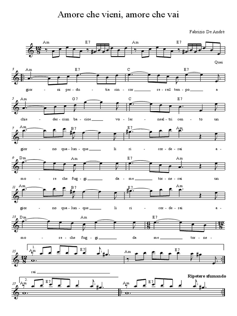 Amore Che Vieni Amore Che Vai Lyrics