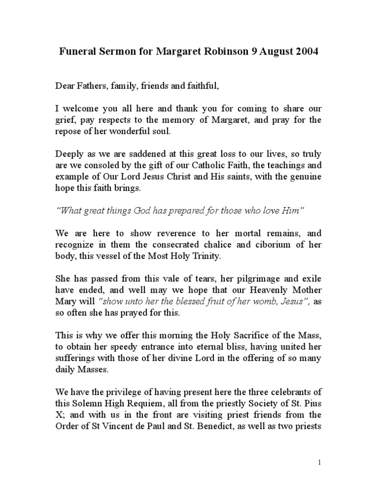 Funeral Sermon For Margaret Robinson 9 August 2004 PDF Eucharist