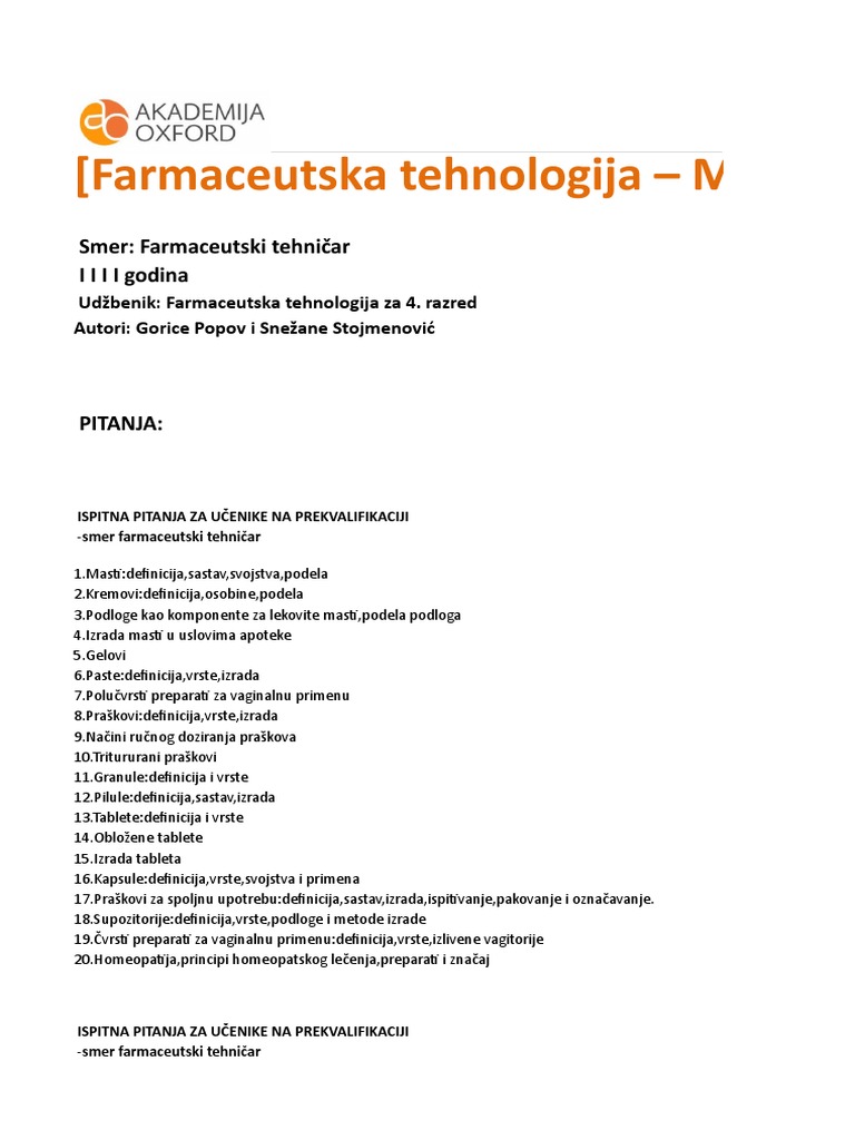 4 Farmaceutska Tehnologija | PDF
