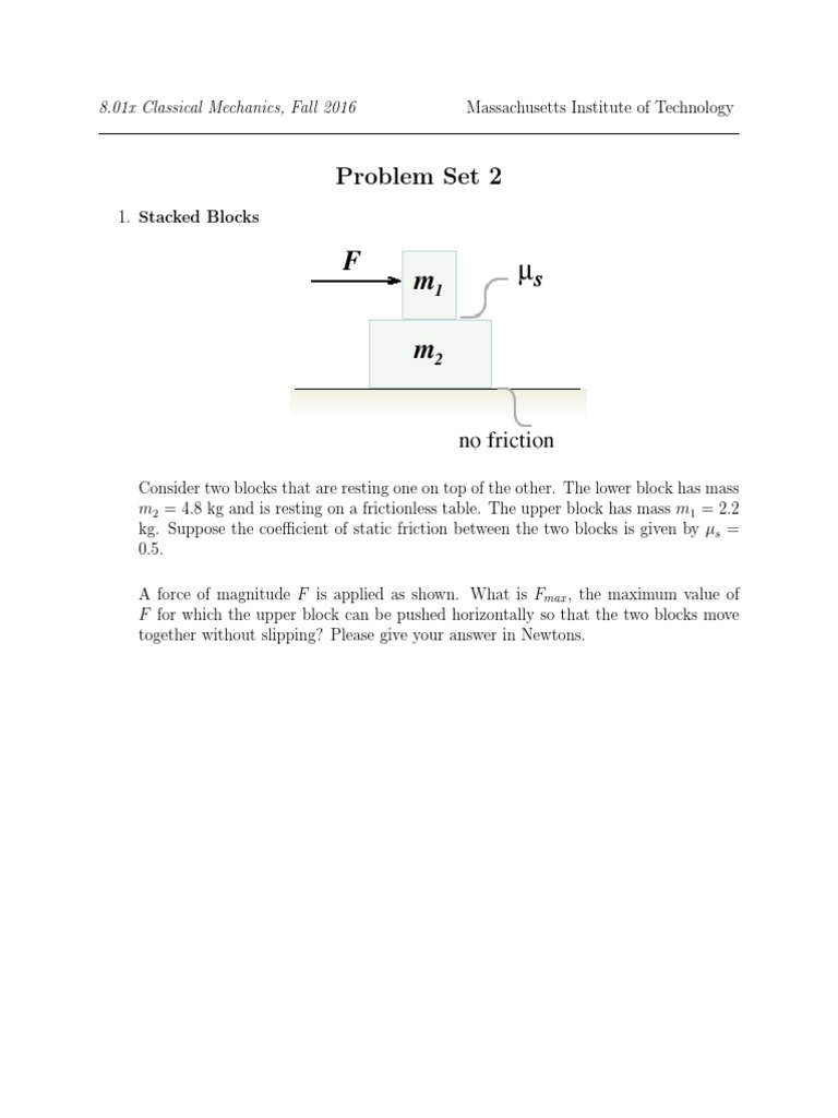 Mechanics Problem Set 2 Solutions | PDF | Friction | Force