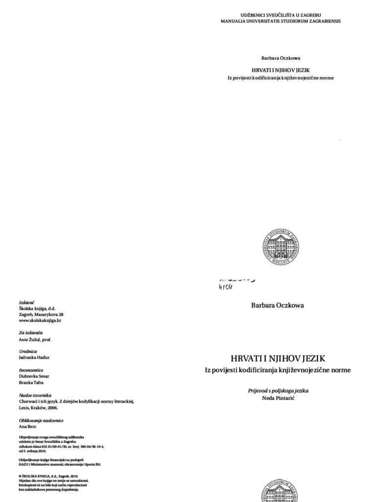 Hrvati I Njihov Jezik Iz Povijesti Kodificiranja Knji Evnojezi Ne Norme