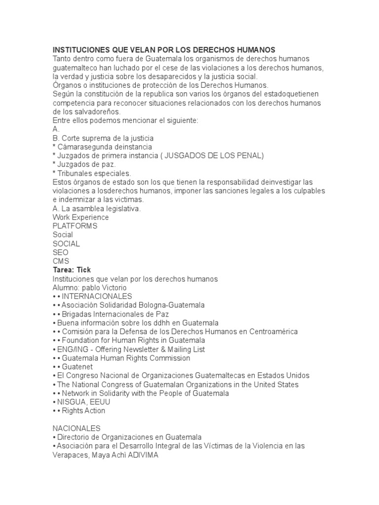 INSTITUCIONES QUE VELAN POR LOS DERECHOS HUMANOS - Odt | PDF ...