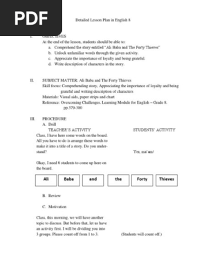 Lesson Plan Ali Baba And 40 Thieves