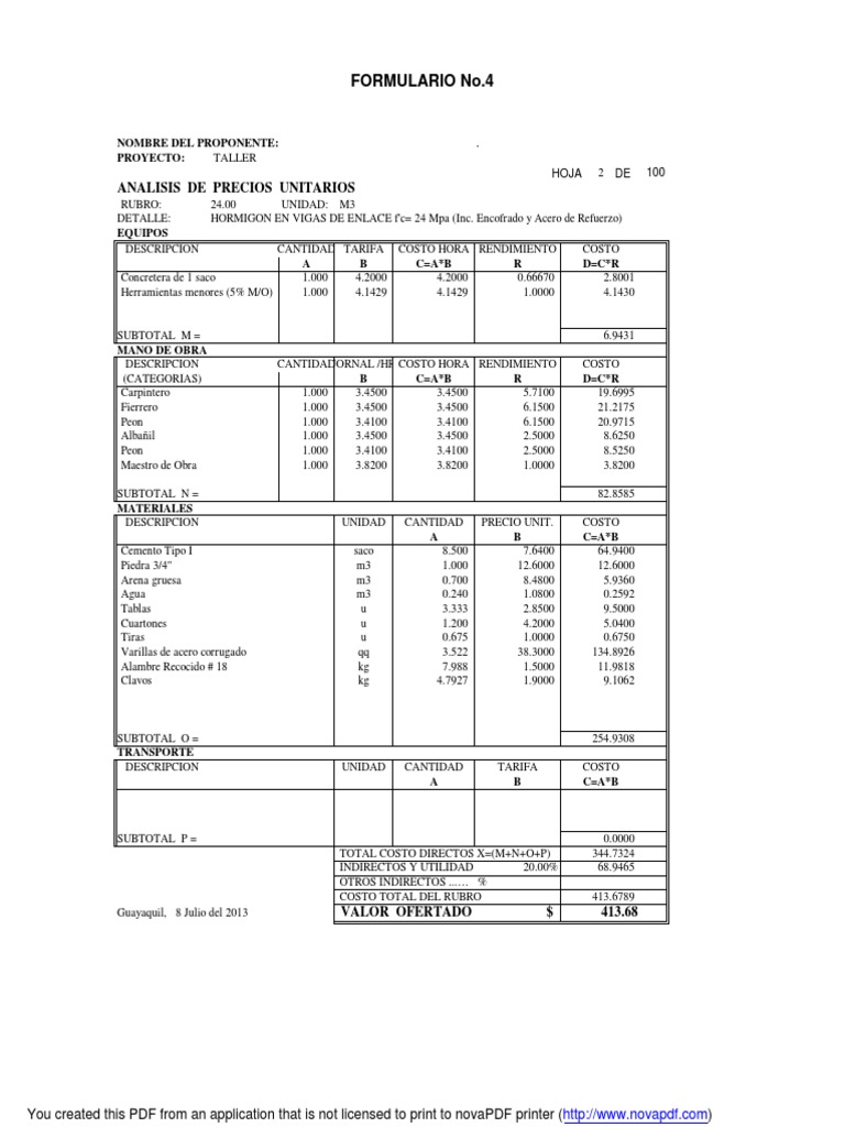 Análisis de Precios Unitarios en Construcción | PDF | Materiales de ...