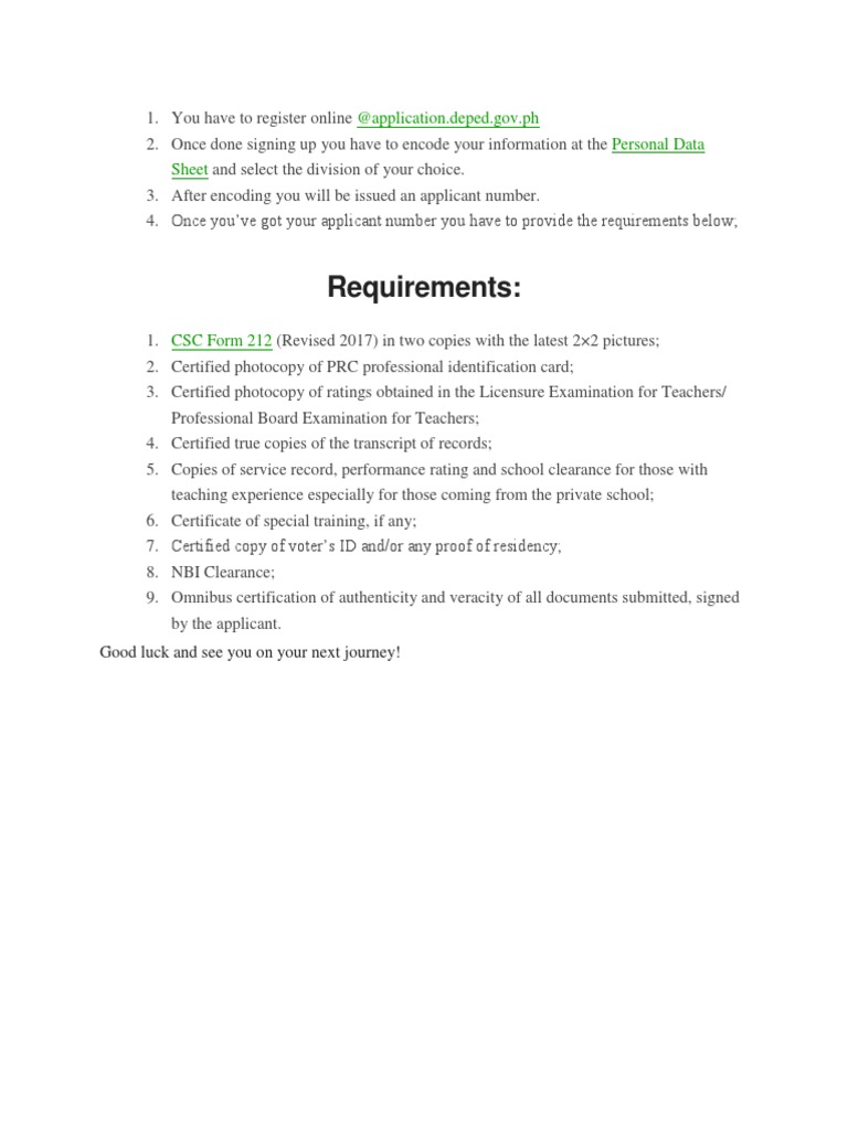 Requirements application Deped.gov PH Personal Data Sheet PDF