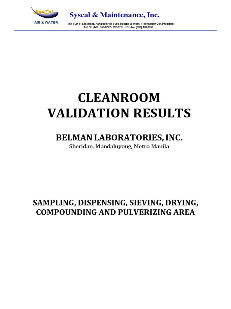 Cleanroom Validation Report for Belman Labs | PDF | Tools | Equipment