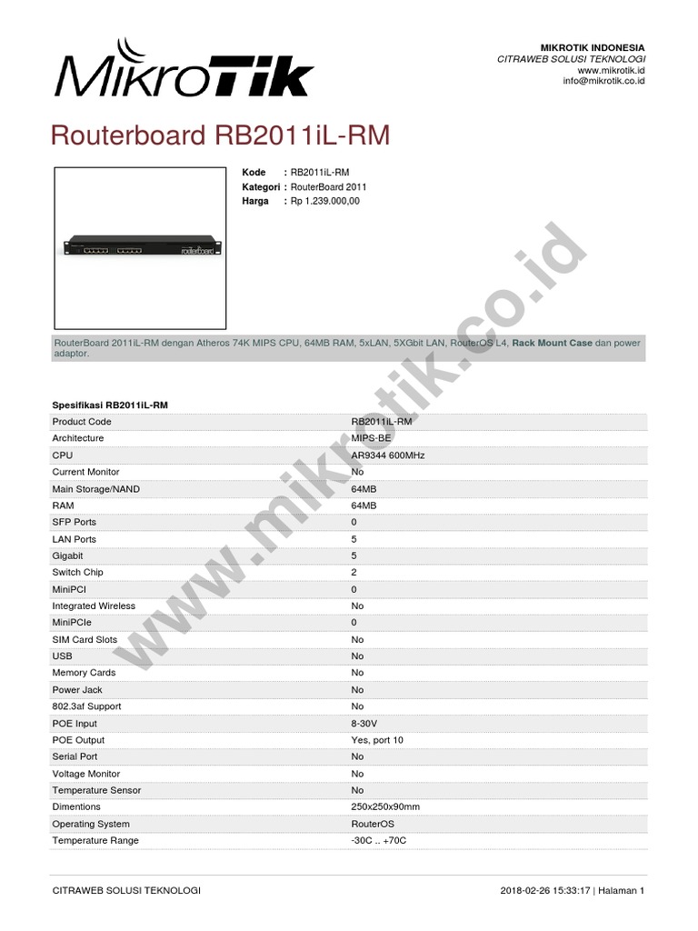 Mikrotik RB2011iL-RM Router Specs | PDF