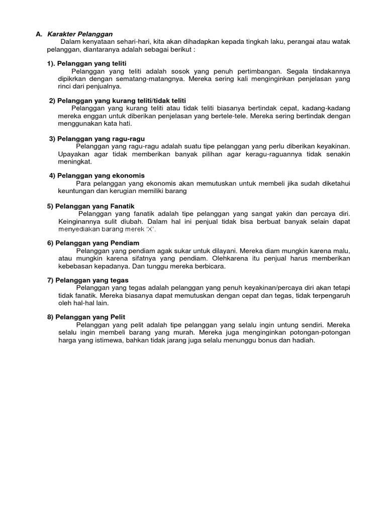 Diskusi Karakter Pelanggan Pdf