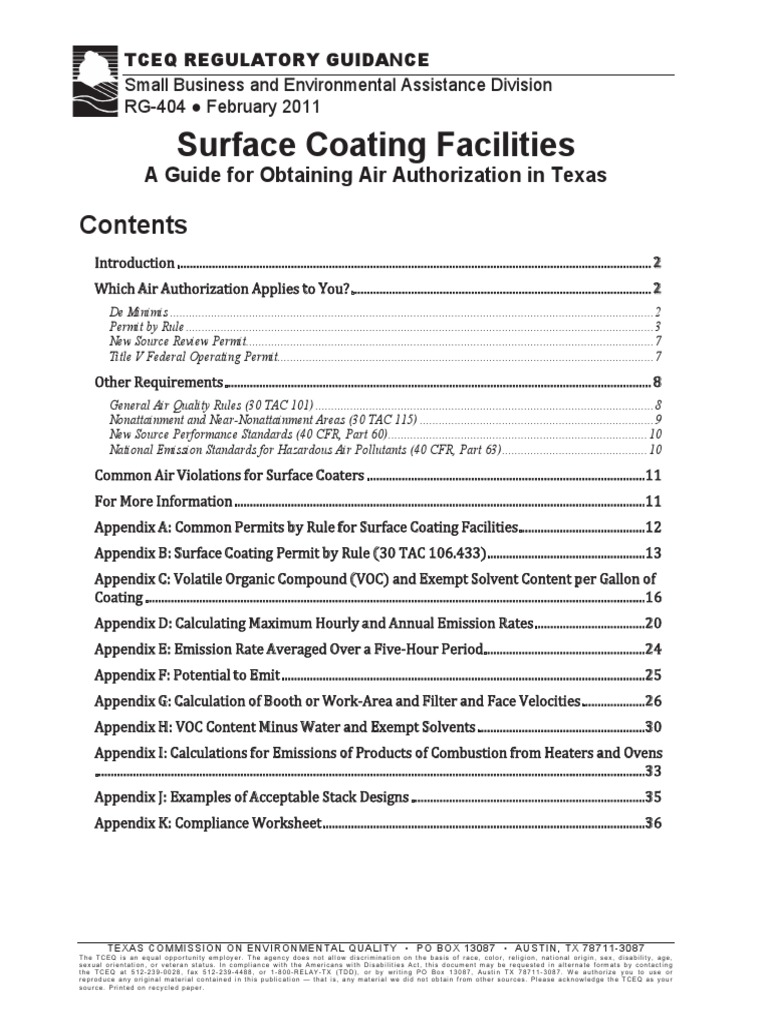 TCEQ Regulatory Guidance For Surface Coating PDF Volatile Organic Compound Air Pollution