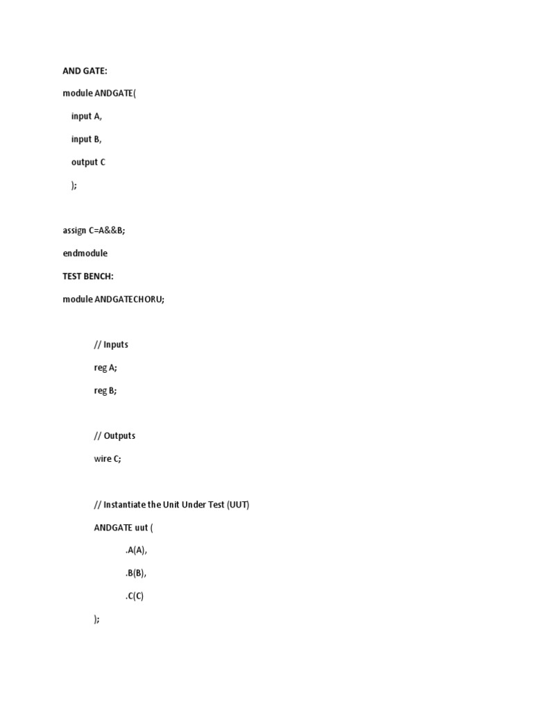 Verilog code for basic logic gates and test benches | PDF | Areas Of ...