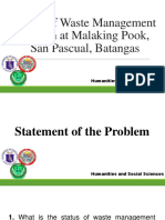 Status of Waste Management at Malaking Pook, San Pascual, Batangas