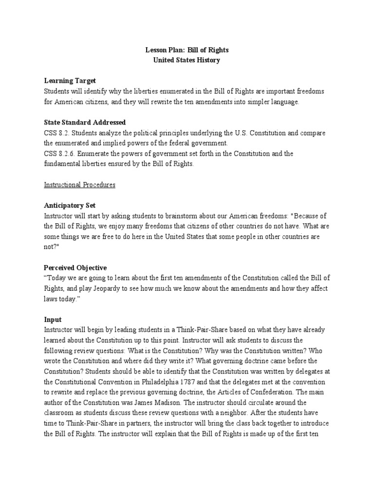 Lesson 6 Bill Of Rights 2 Pdf United States Bill Of Rights United