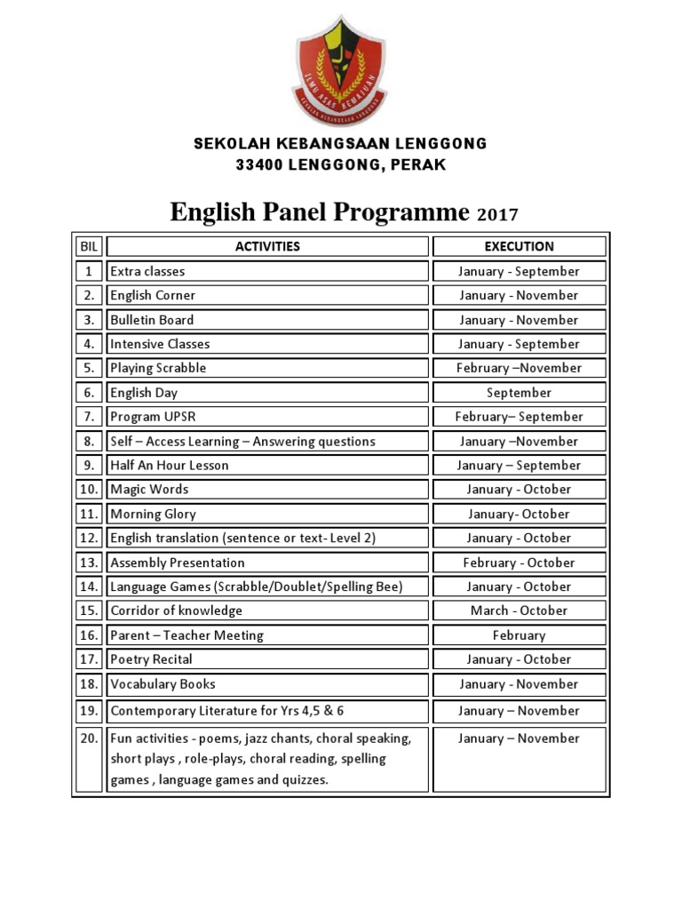 English Panel Activities 2017 Plan | PDF | Language Arts & Discipline