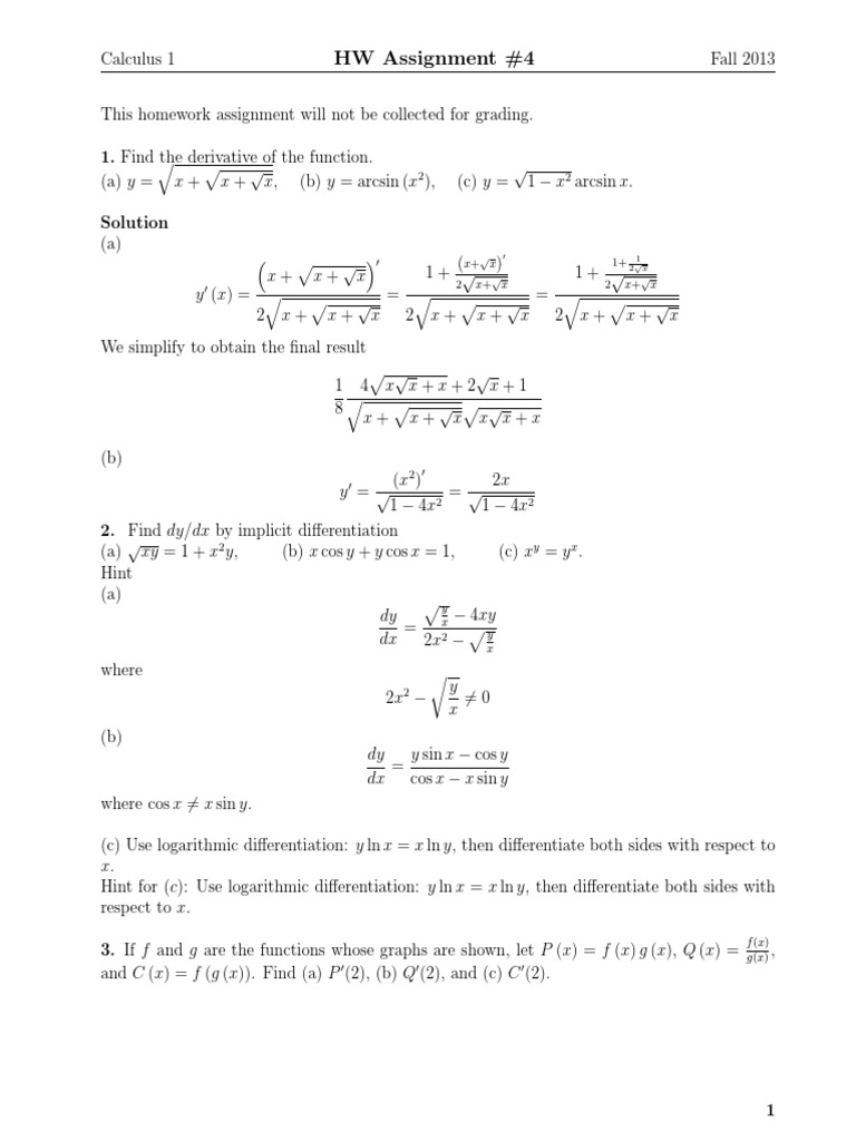 Hw4 Solutions Hints Derivative Mathematical Analysis