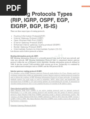 Routing Protocols Types Rip Igrp Ospf Egp Eigrp Bgp