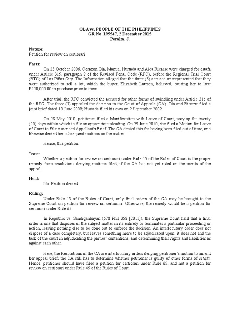  sample case digest ola vs people of the philippines pdf