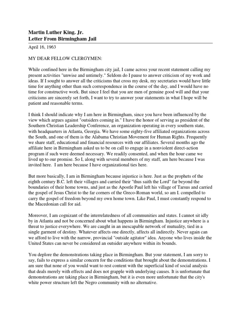 Letter From Birmingham Jail MLK | PDF | Extremism | Religion And Belief