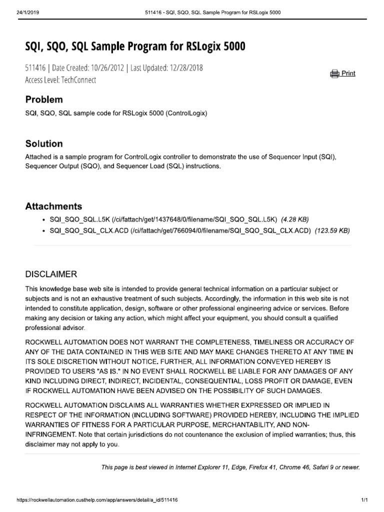 SQI_SQO_SQL Sample Program for RSLogix 5000
