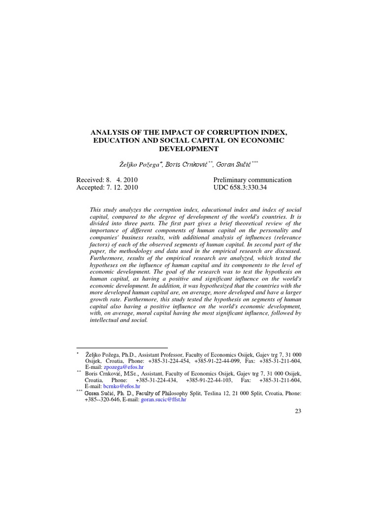Corruption, Education, and Economic Growth | PDF | Social Capital ...