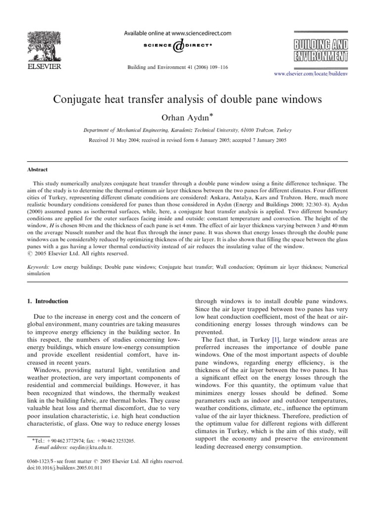 Conjugate Heat Transfer Analysis of Double Pane Windows: Article in ...