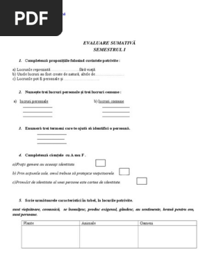 Test Educatie Civica Clasa 3 Persoana