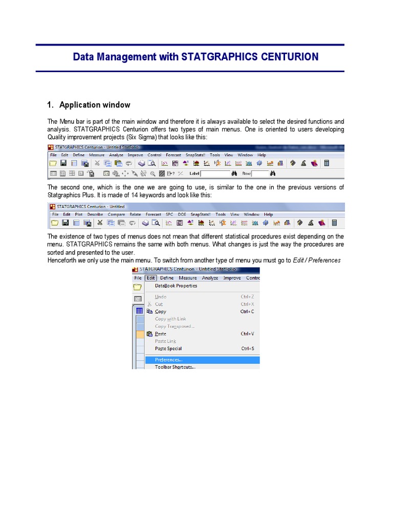 Data Management in STATGRAPHICS XVII | PDF | Menu (Computing) | Spreadsheet