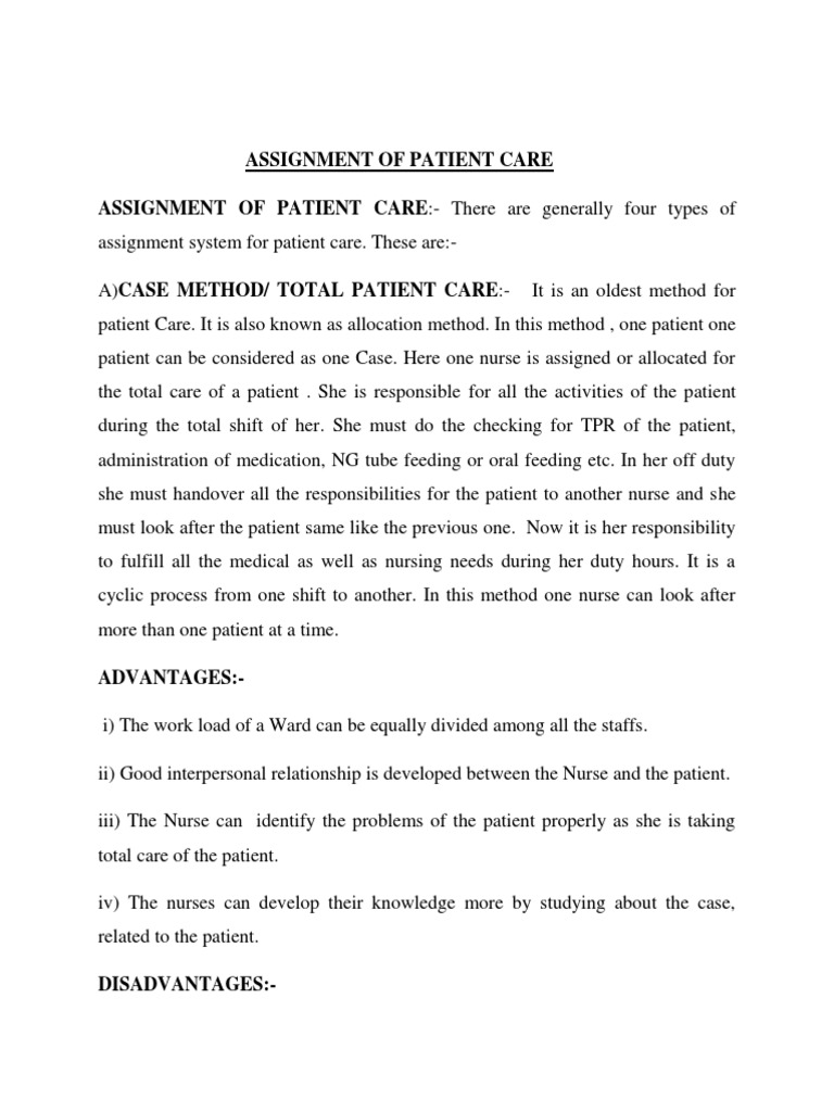 Patient Care Assignment Methods Explained | PDF | Depreciation | Health ...