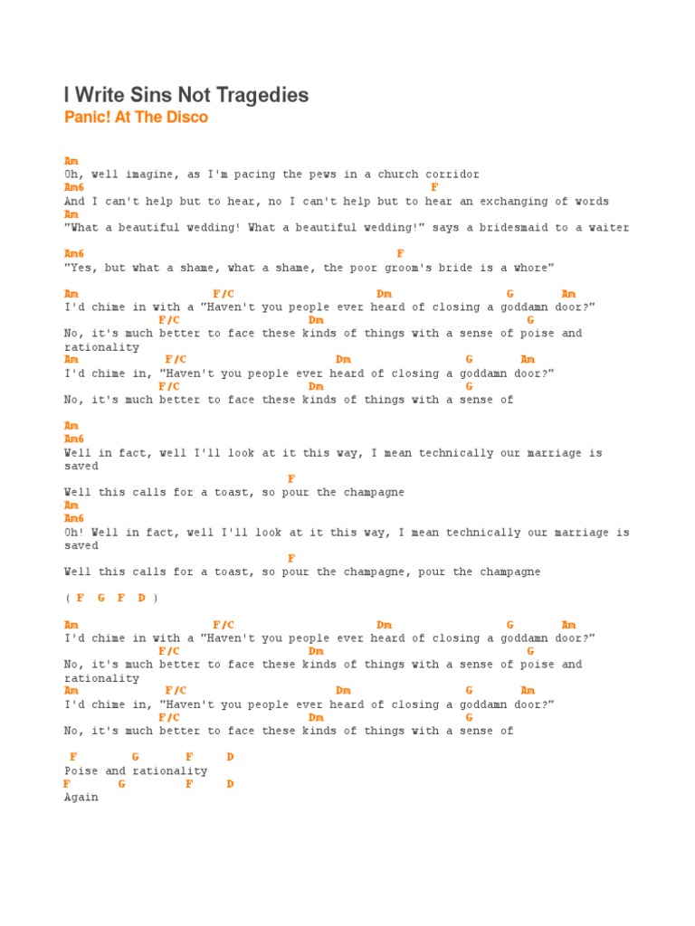 I Write Sins Not Tragedies Lyrics Chords