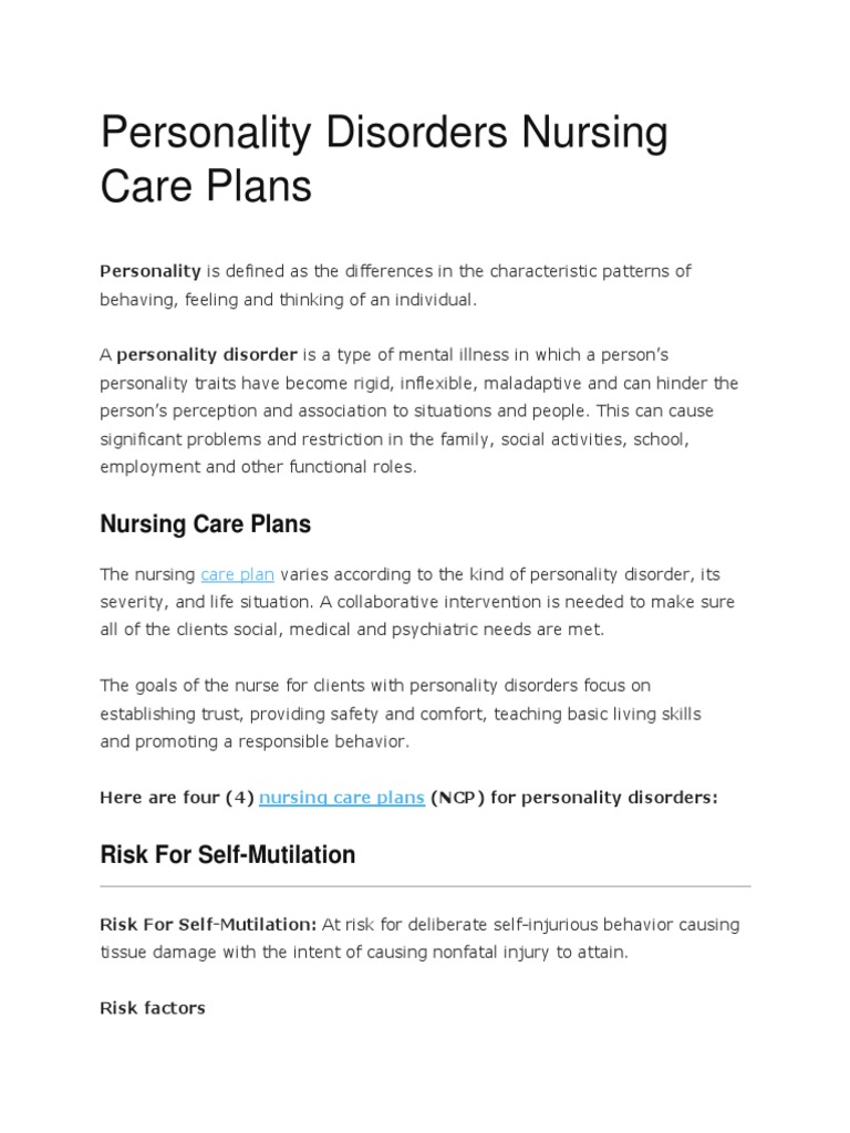 Nursing Care Plans for Personality Disorders | PDF | Anxiety | Anxiety ...