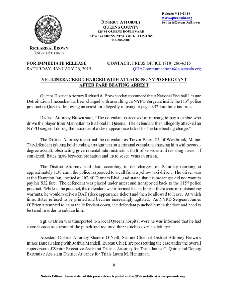 Queens County Release 19 2019 District Attorney Arrest