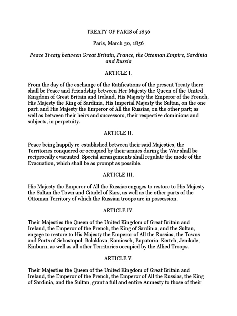 Treaty of Paris 1856 English | PDF | Russian Empire | Emperor