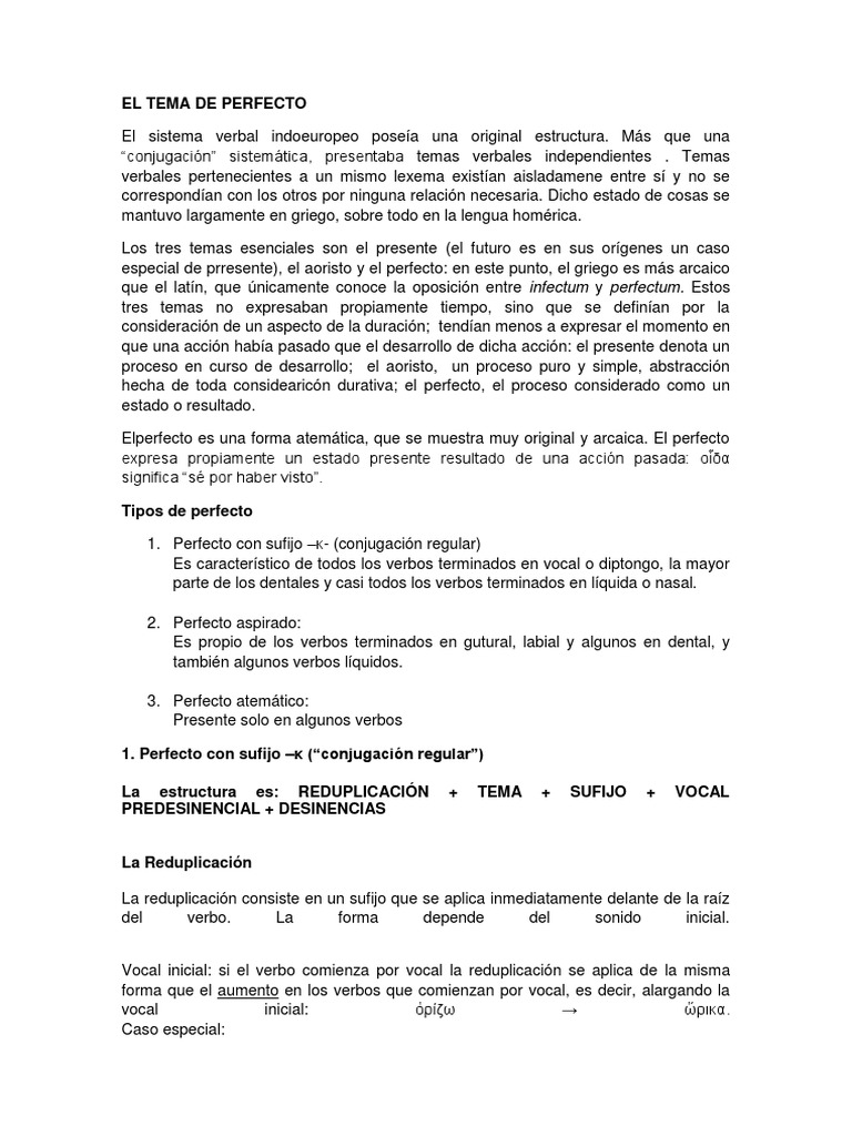 Tema de Perfecto | PDF | Verbo | latín