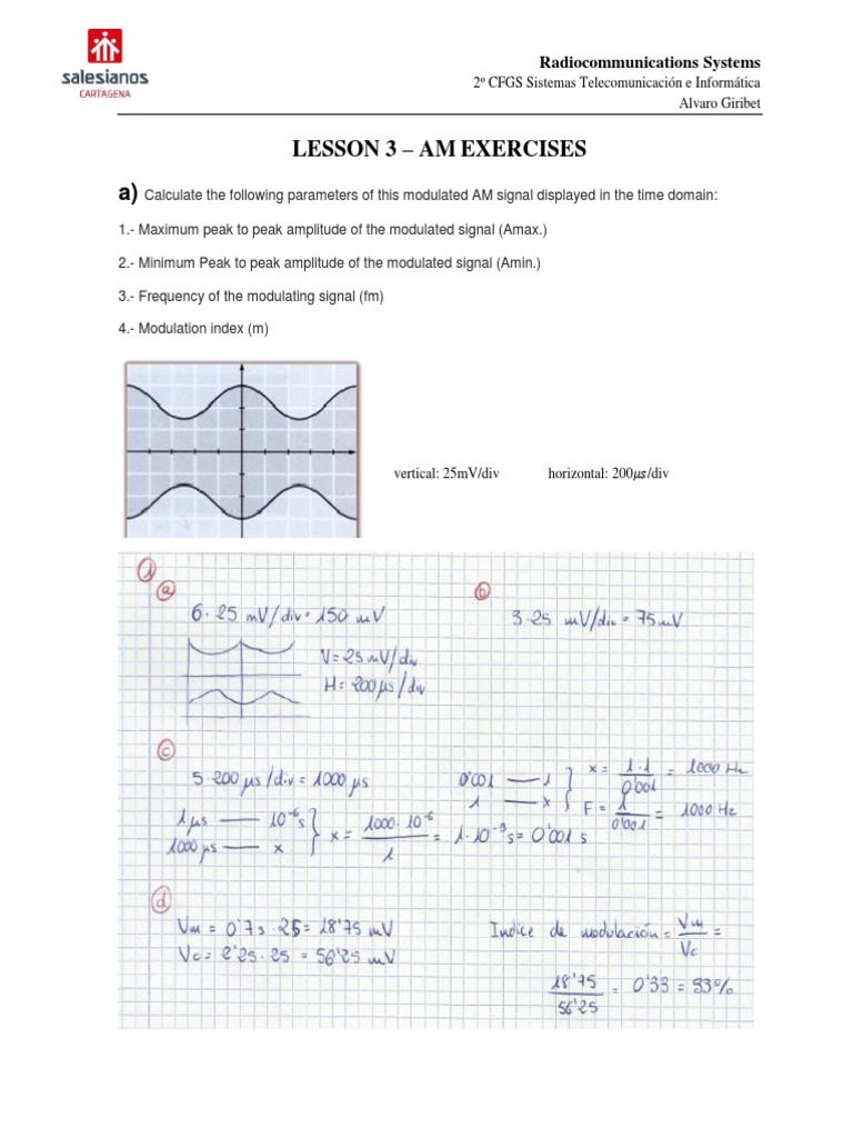 Lesson 3 - Am Exercises A) : Radiocommunications Systems | PDF ...