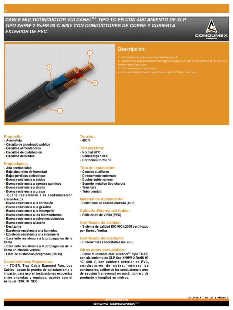 Cable Multiconductor Vulcanel Tipo TcEr Con Aislamiento de XLP Tipo