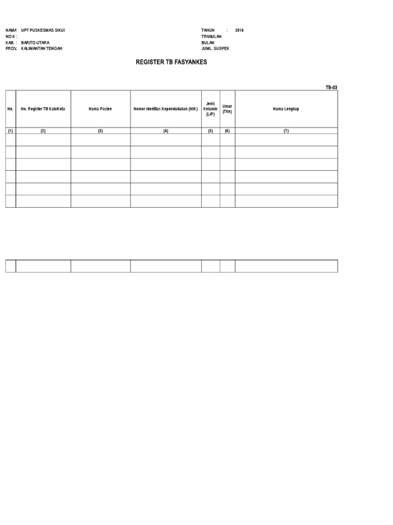 Formulir Register TB Fasyankes TB-03 | PDF