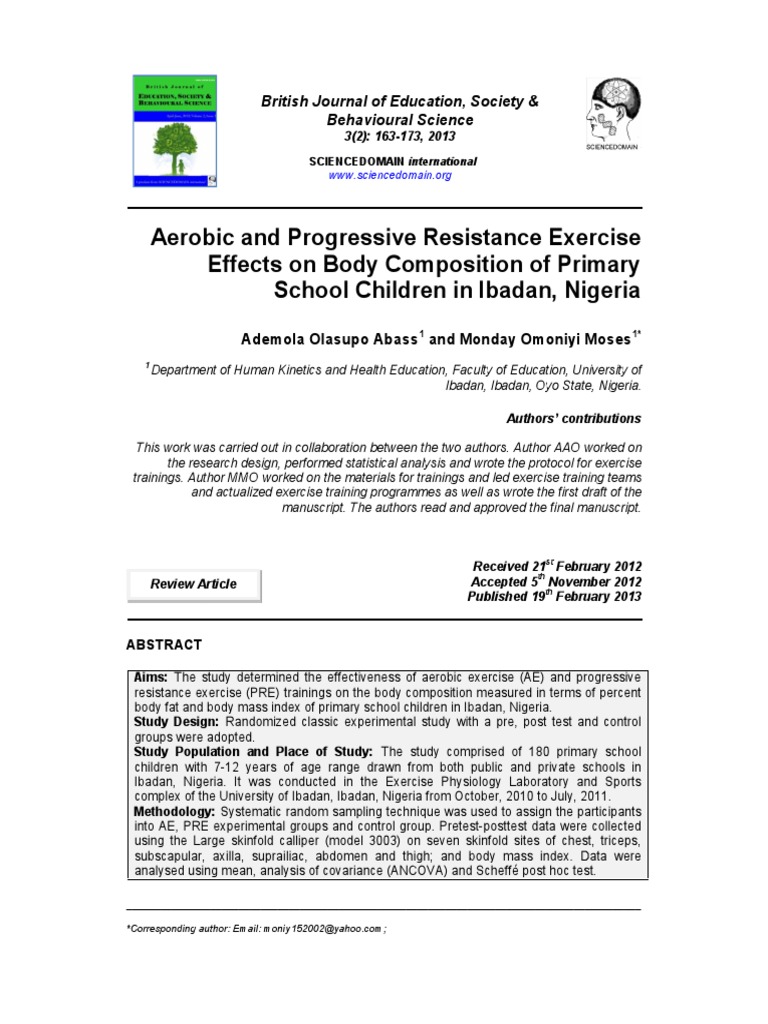 Aerobic and Progressive Resistance Exercise Effects On Body Composition ...