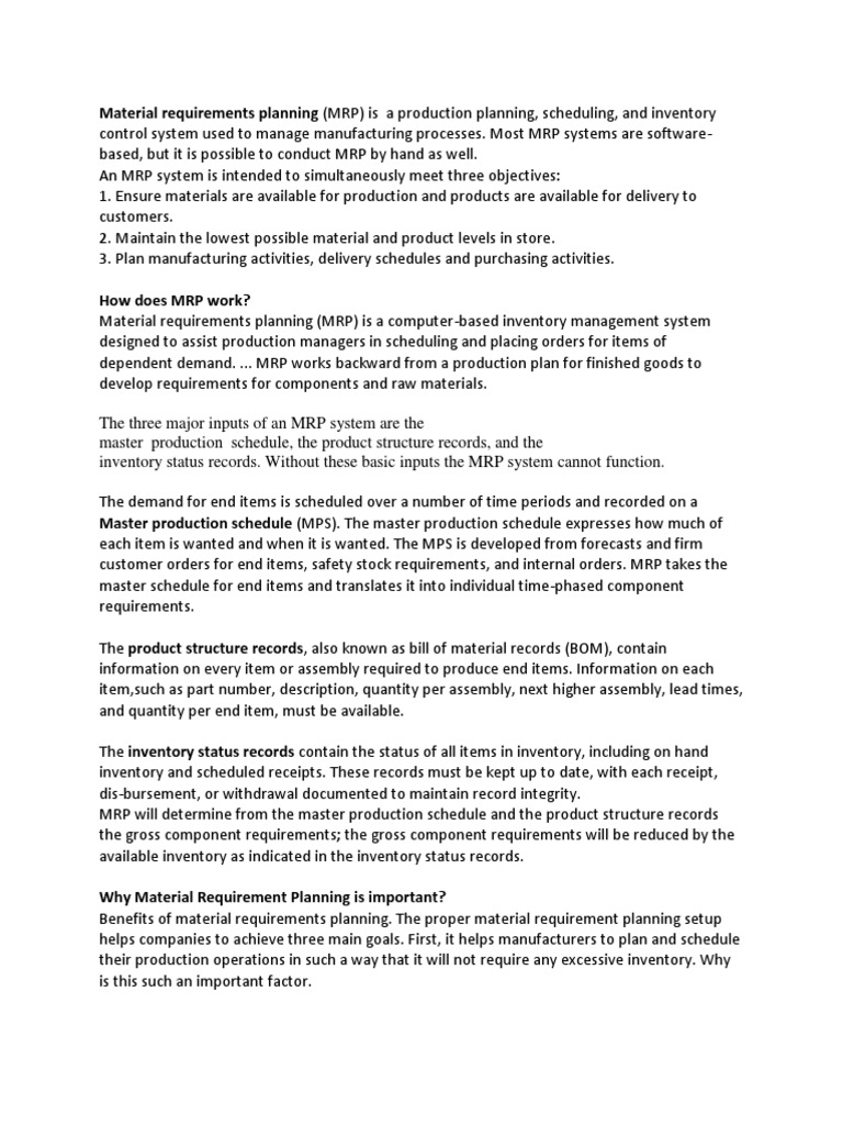 Material Requirements Planning | PDF | Inventory | Industries