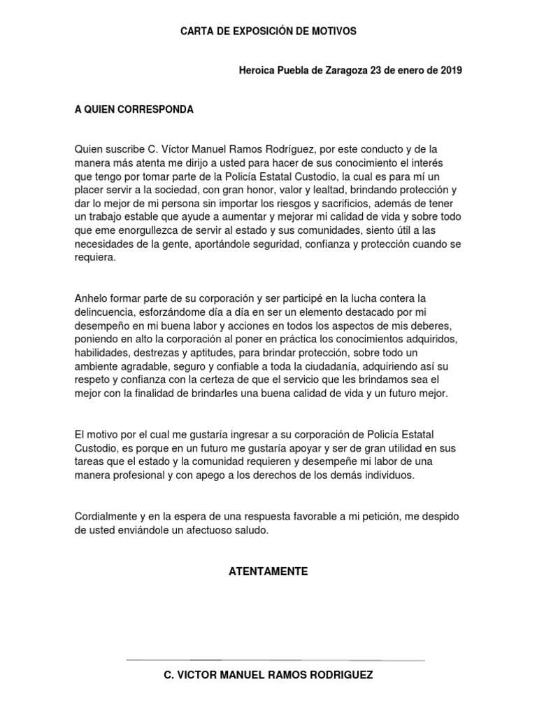 Carta de Exposición de Motivos PDF Policía