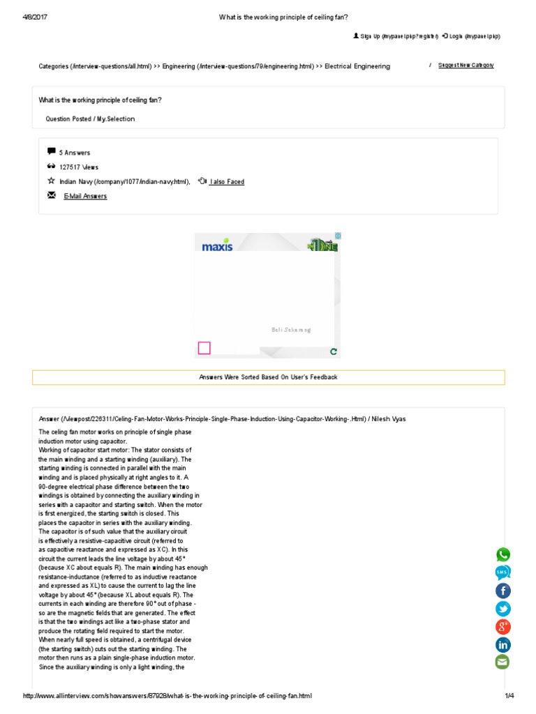 What Is The Working Principle of Ceiling Fan PDF PDF Electric