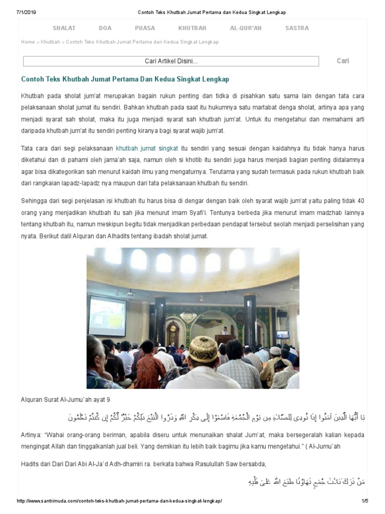 Contoh Teks Khutbah Jumat Pertama Dan Kedua Singkat Lengkap
