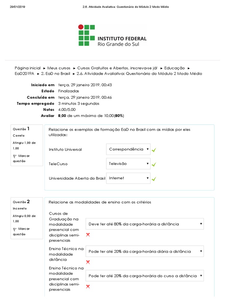 2.6. Atividade Avaliativa - Questionário Do Módulo 2 Modo Médio | PDF ...