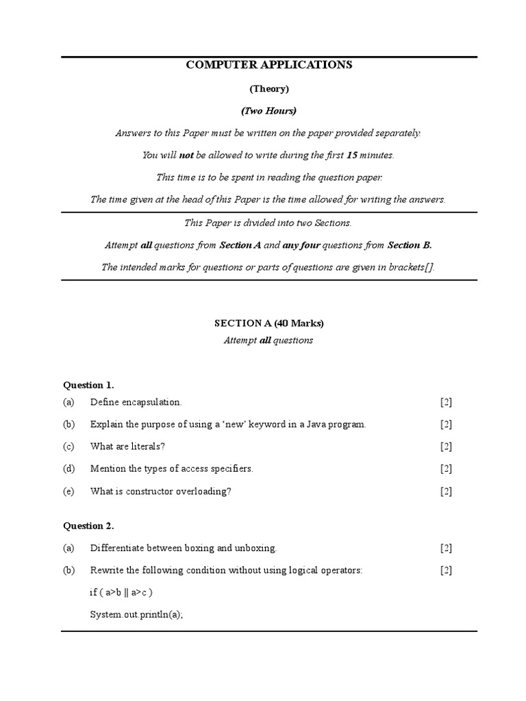 Computer Applications Exam Paper | PDF | C (Programming Language ...