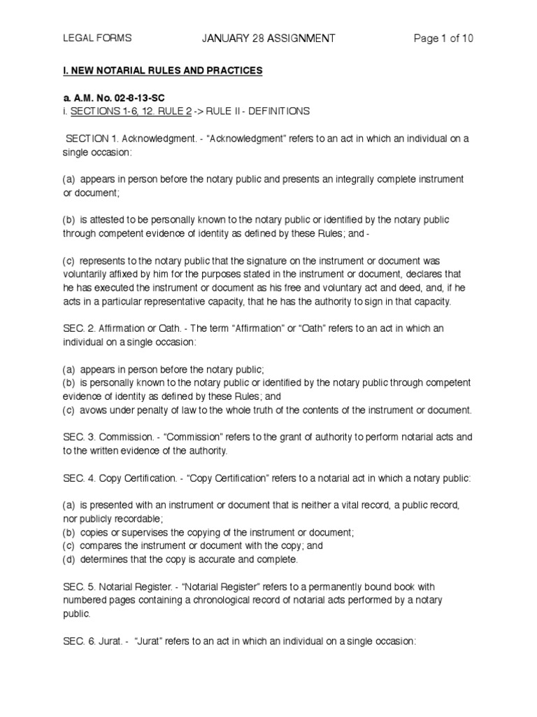 I. New Notarial Rules and Practices A. A.M. No. 02-8-13-SC: January 28 ...